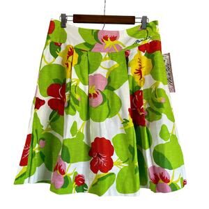 NWT Vintage Miss Sixty 100% Cotton Green Red Floral Barkcloth A-Line Skirt L